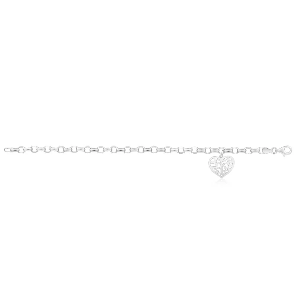 Sterling Silver Belcher Tree Of Life Heart Charm 18cm Bracelet - Image 2