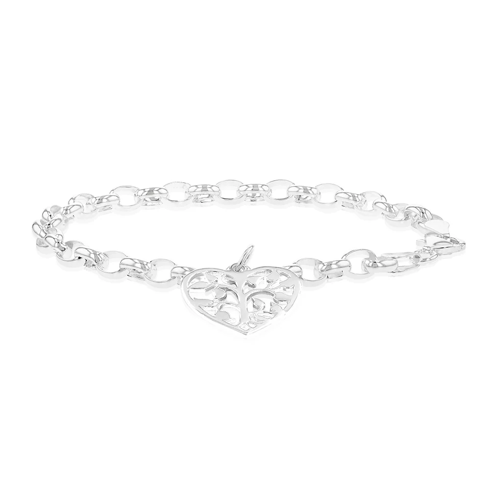 Sterling Silver Belcher Tree Of Life Heart Charm 18cm Bracelet - Image 3