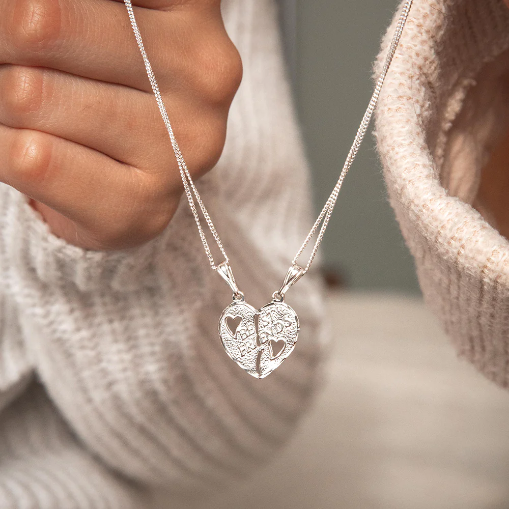 Sterling Silver Best Friend Heart Break Pendant With 45cm Chain - Image 2