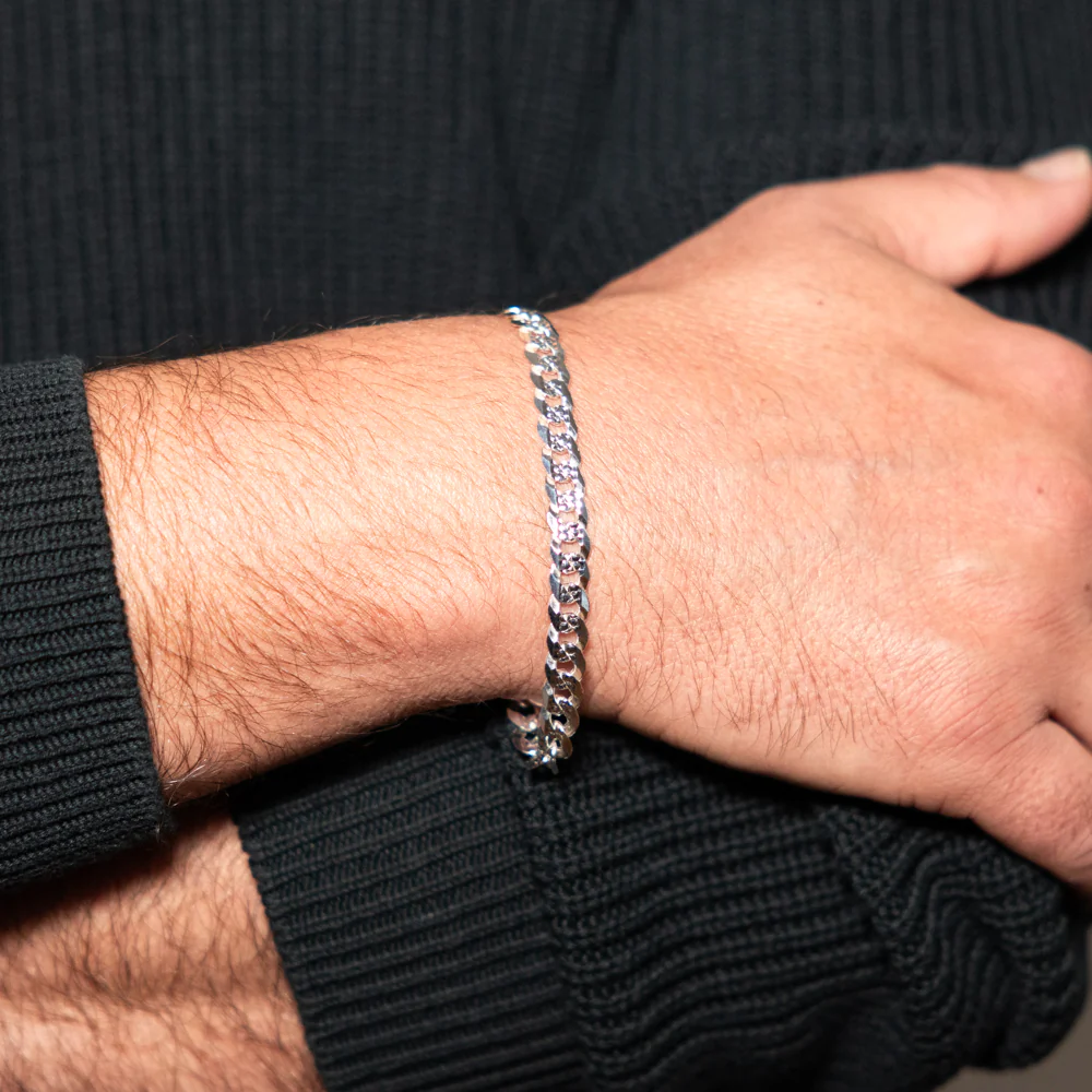 Sterling Silver Beveled Fancy Curb 160 Gauge 19cm Bracelet - Image 3