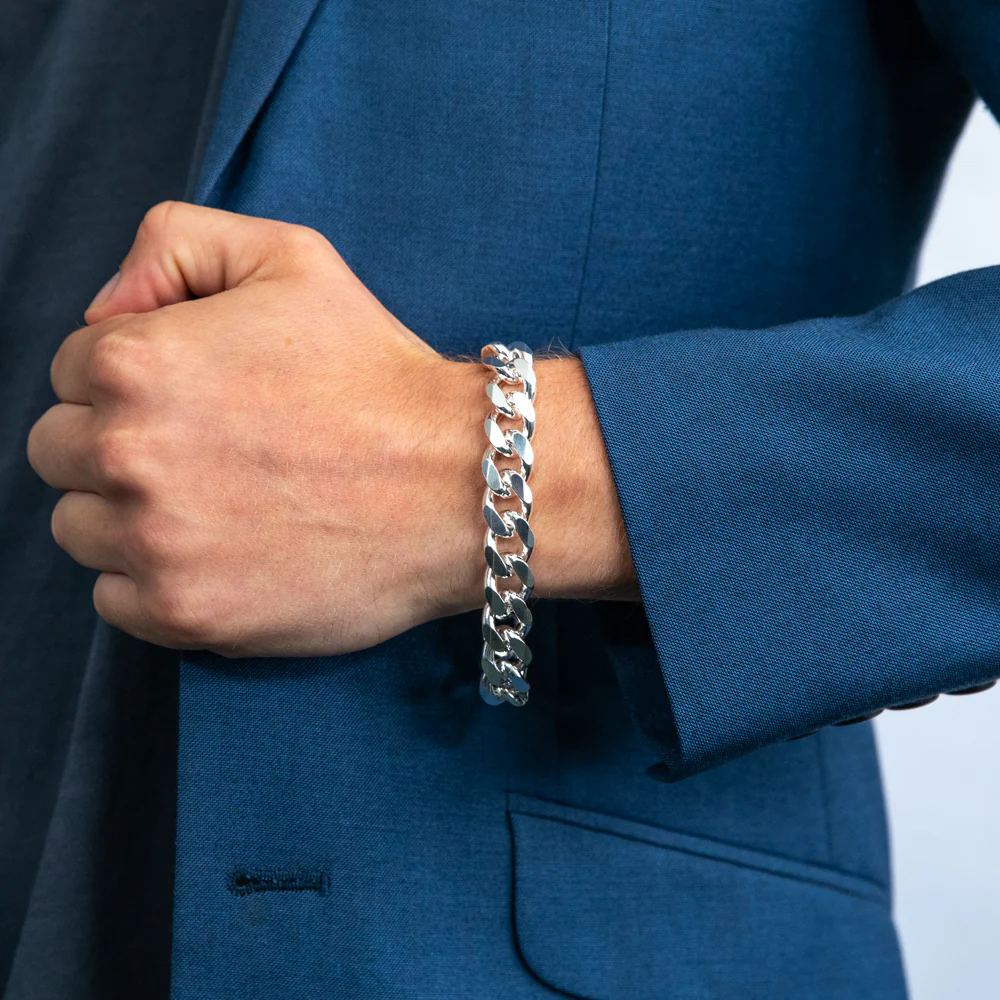 Sterling Silver Bevelled Curb 350 Gauge 21cm Bracelet - Image 4