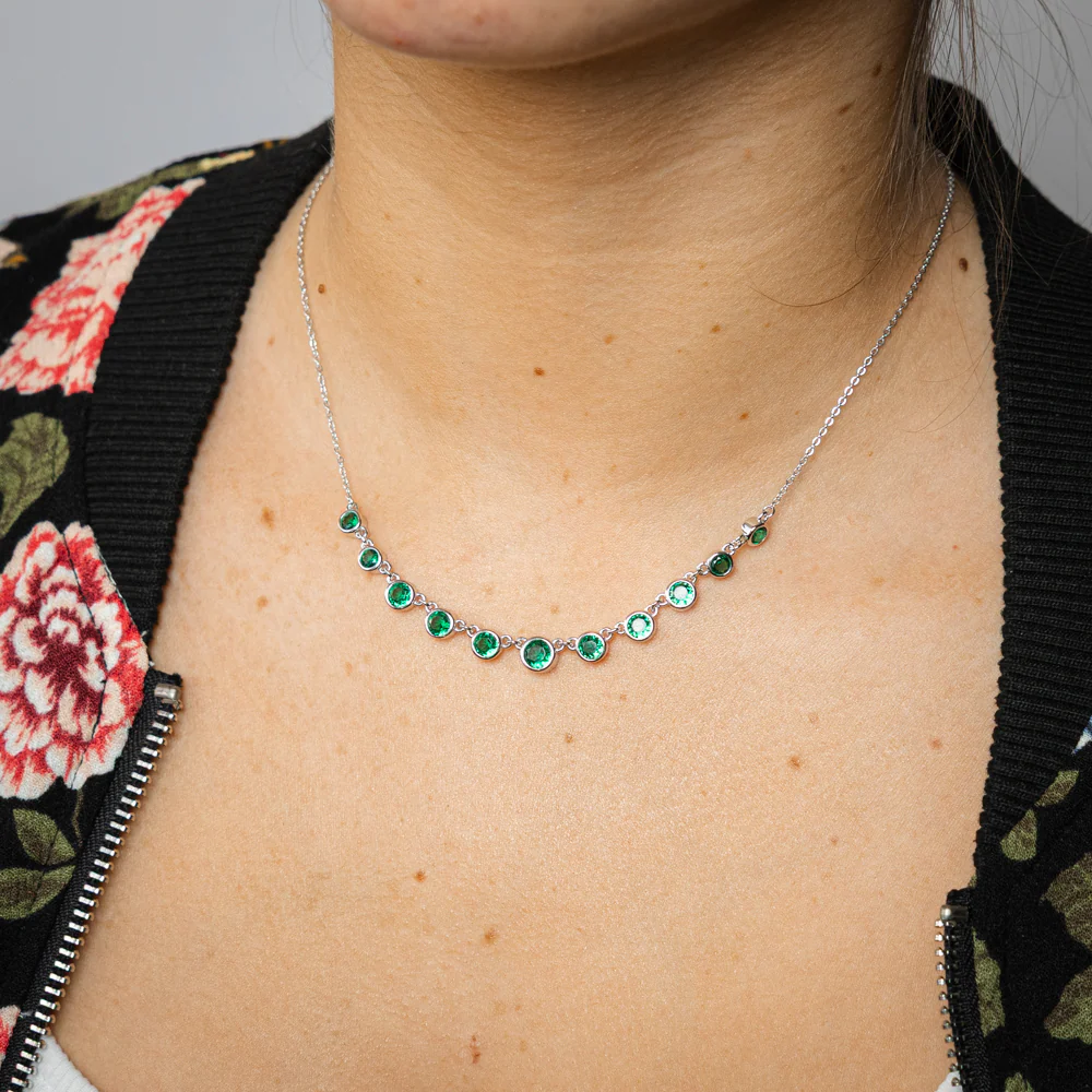Sterling Silver Bezel Set Green Cubic Zirconia Charm 40+5cm Chain - Image 3