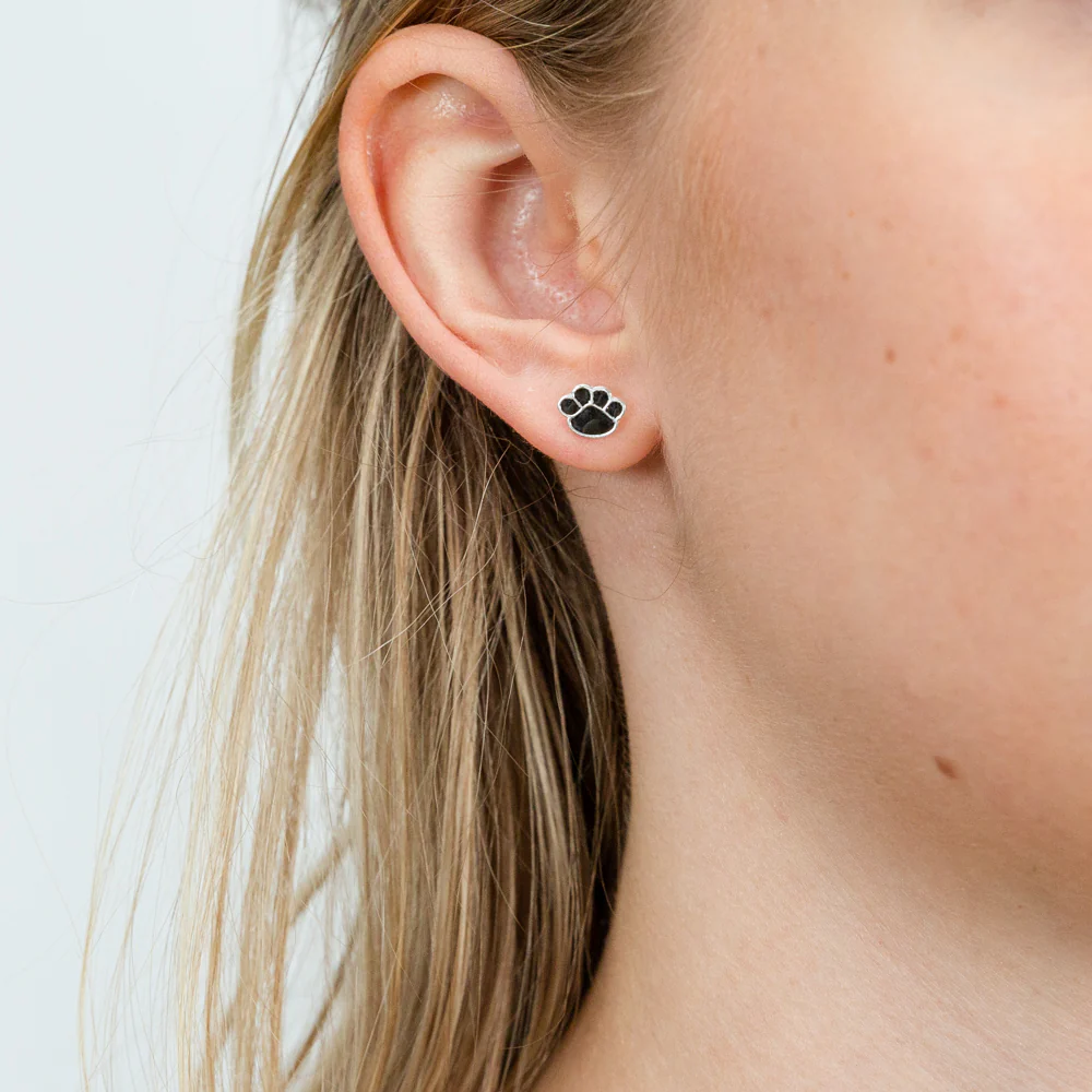 Sterling Silver Black Bear Paw Stud Earrings - Image 2
