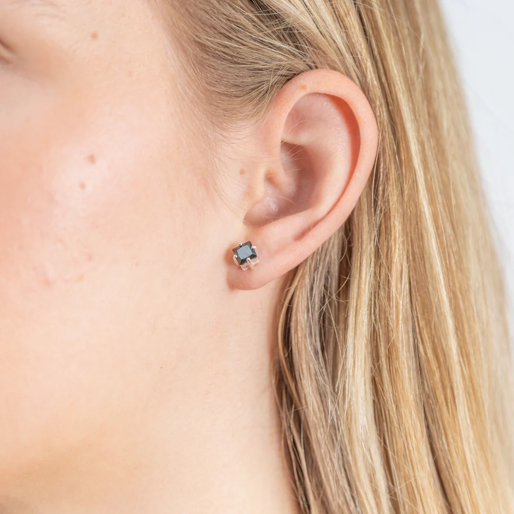 Sterling Silver Black Cubic Zirconia 5mm Princess Stud Earrings - Image 2
