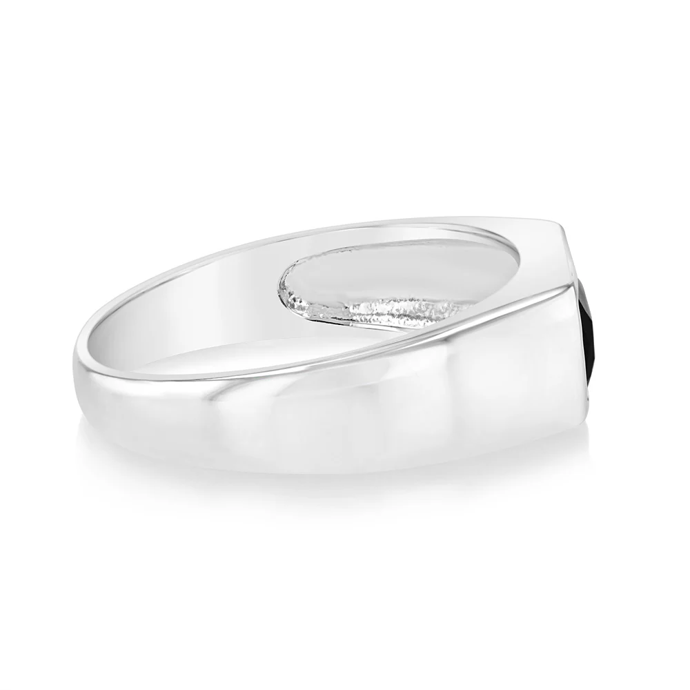 Sterling Silver Black Rectangle Cubic Zirconia Ring - Image 2