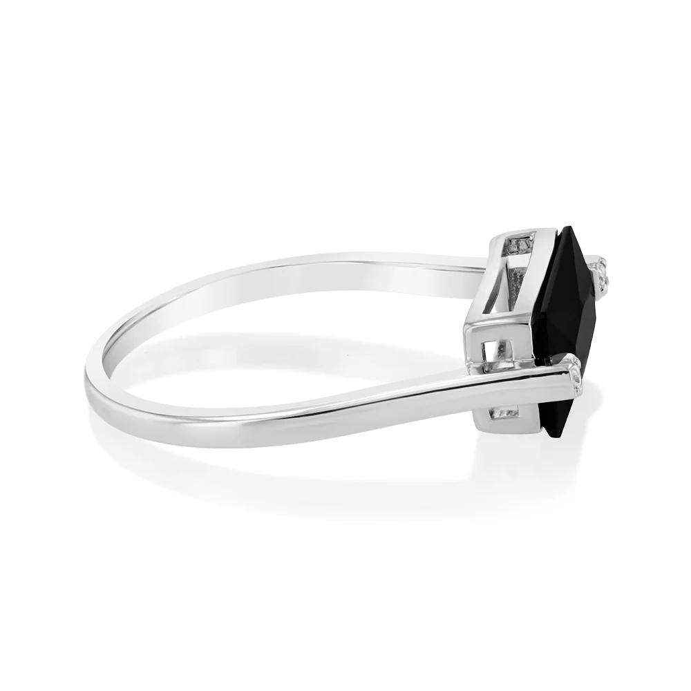 Sterling Silver Black Rectangular Zirconia Ring - Image 2