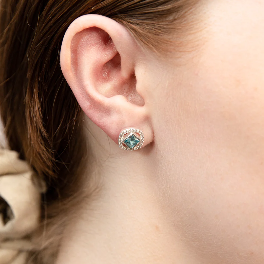 Sterling Silver Blue And White Cubic Zirconia Stud Earrings - Image 2