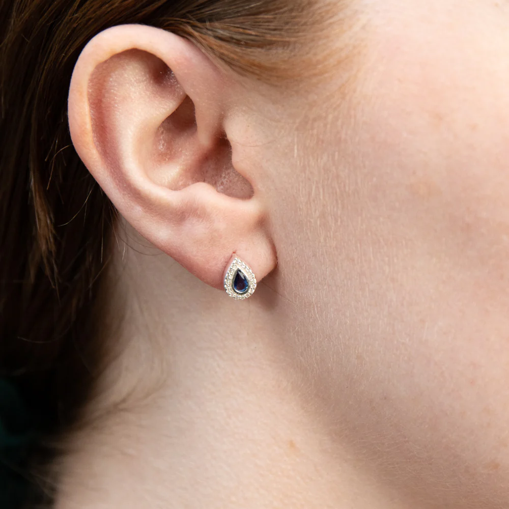 Sterling Silver Blue And White Cubic Zirconia Tear Drop Stud Earrings - Image 2