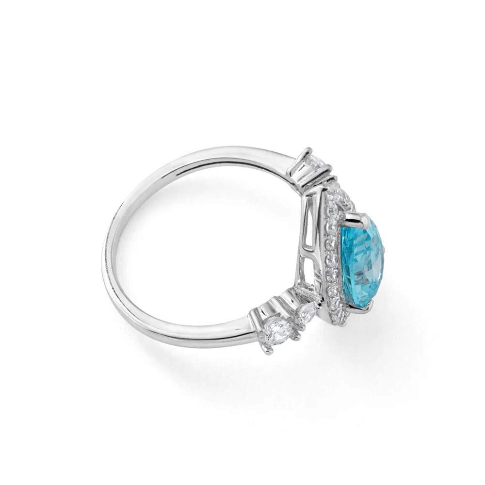 Sterling Silver Blue and White Zirconia Pear Shape Ring - Image 2