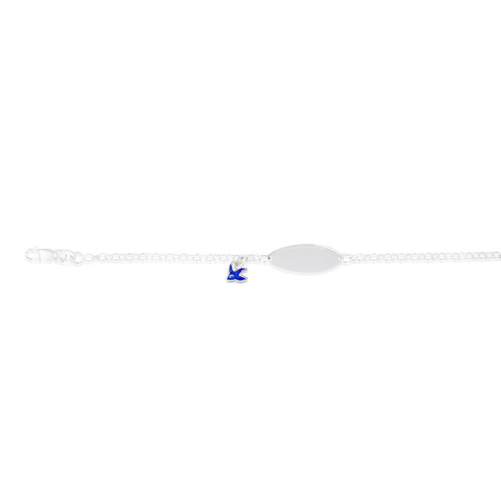 Sterling Silver Blue Bird Charm Belcher ID 13+2cm Bracelet - Image 2