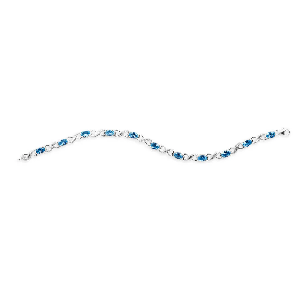 Sterling Silver Blue Cubic Zirconia + Diamond Bracelet - Image 2