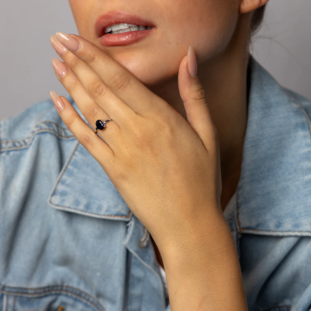 Sterling Silver Blue Cubic Zirconia Oval Ring - Image 3
