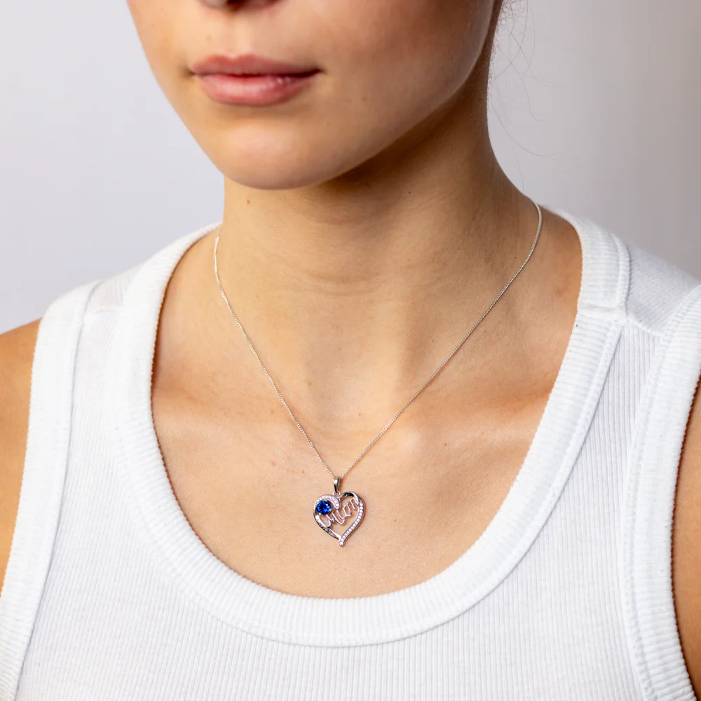 Sterling Silver Blue CZ 'Mum' Heart Pendant - Image 2