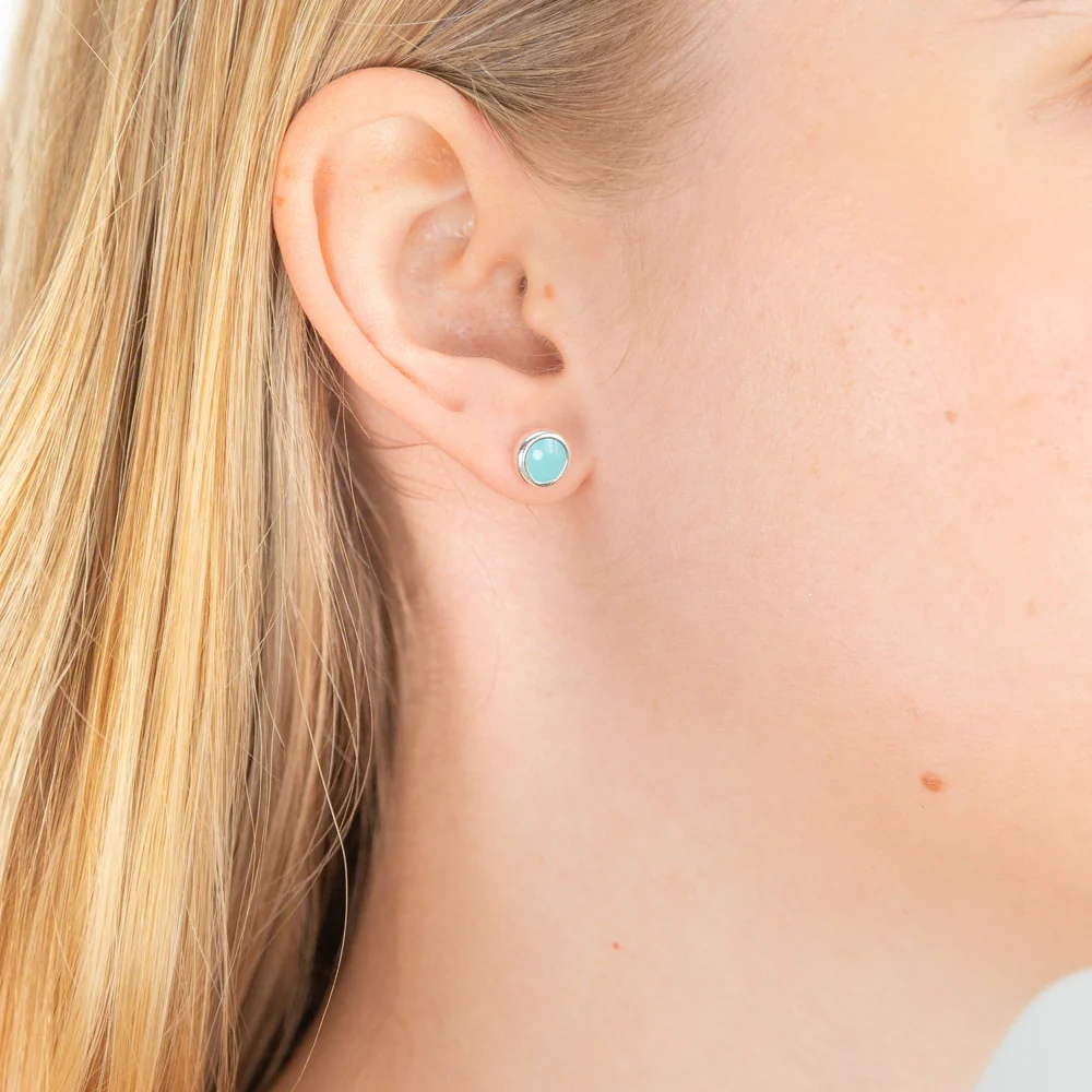 Sterling Silver Blue Enamel Dome Stud Earrings - Image 2