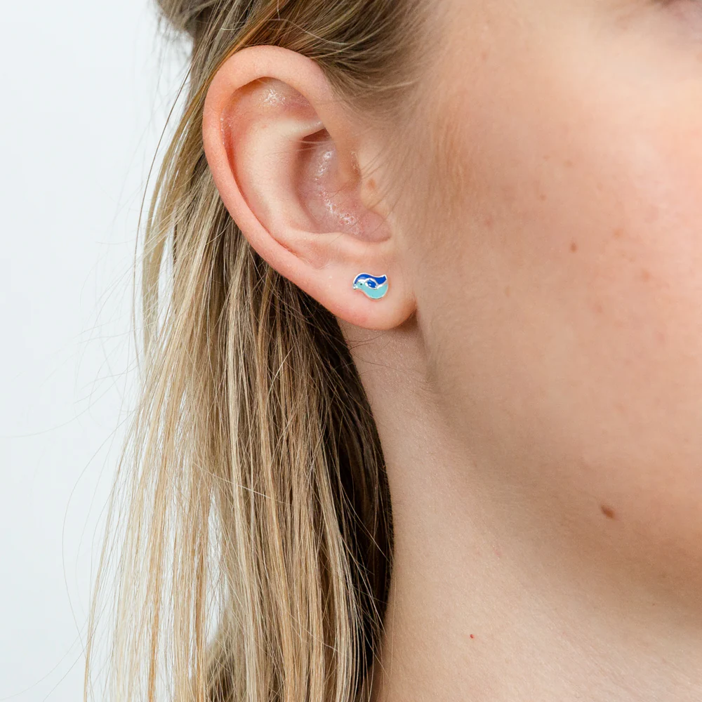Sterling Silver Blue Enamel Small Bird Stud Earrings - Image 2