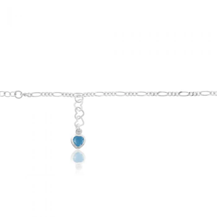 Sterling Silver Blue Heart Charm 25cm Figaro Anklet - Image 2