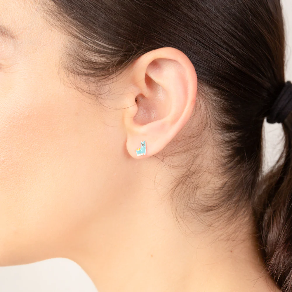 Sterling Silver Blue Llama Stud Earrings - Image 2