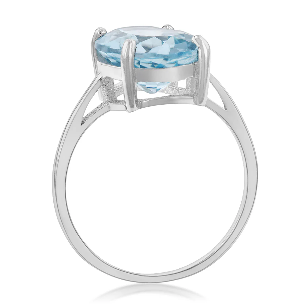 Sterling Silver Blue Topaz and Zirconia Oval Ring - Image 2