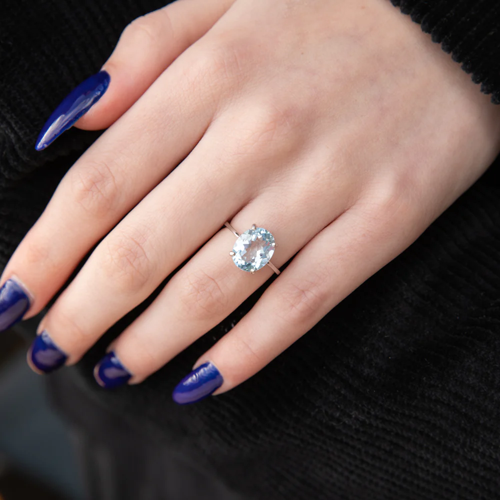 Sterling Silver Blue Topaz and Zirconia Oval Ring - Image 3