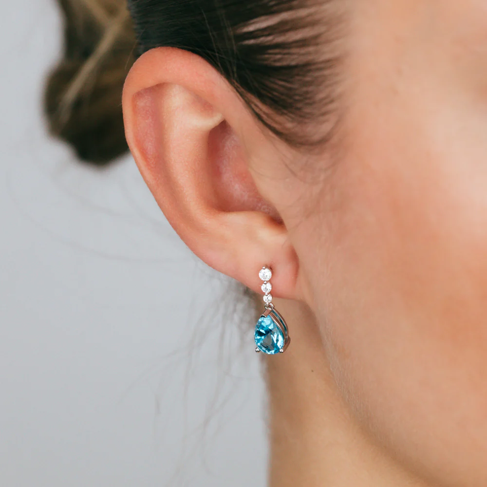 Sterling Silver Blue Topaz Cubic Zirconia Earring & Pendant Set - Image 3