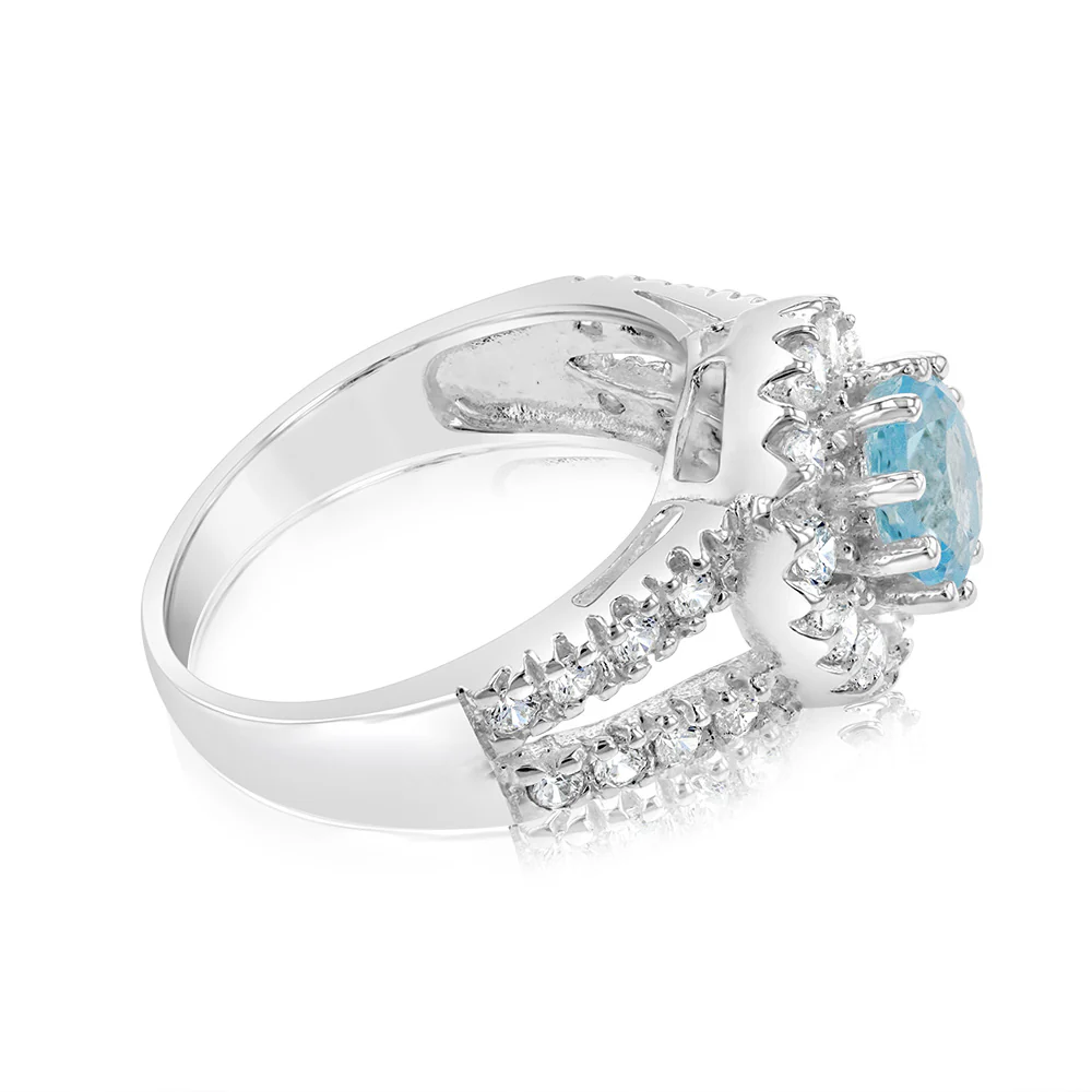 Sterling Silver Blue Topaz & Cubic Zirconia Fancy Ring - Image 2