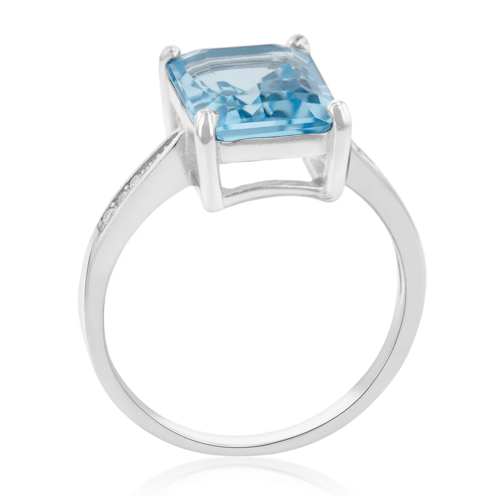 Sterling Silver Blue Topaz Ring with Zirconia Accent - Image 3