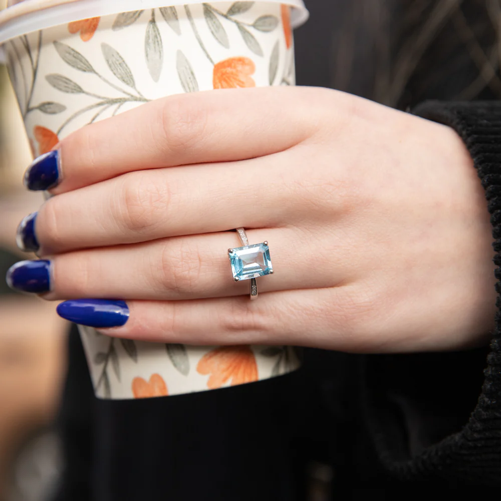Sterling Silver Blue Topaz Ring with Zirconia Accent - Image 4