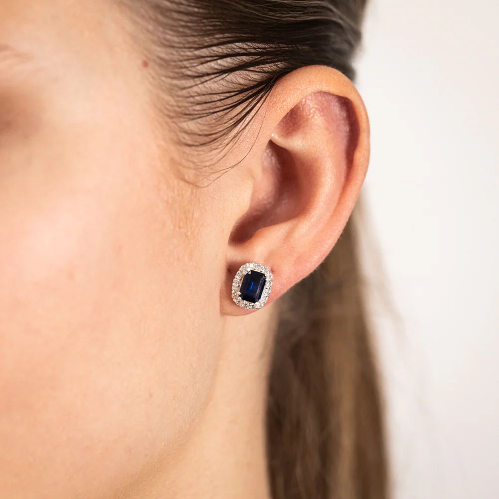 Sterling Silver Blue & White Zirconia Stud Earrings - Image 2
