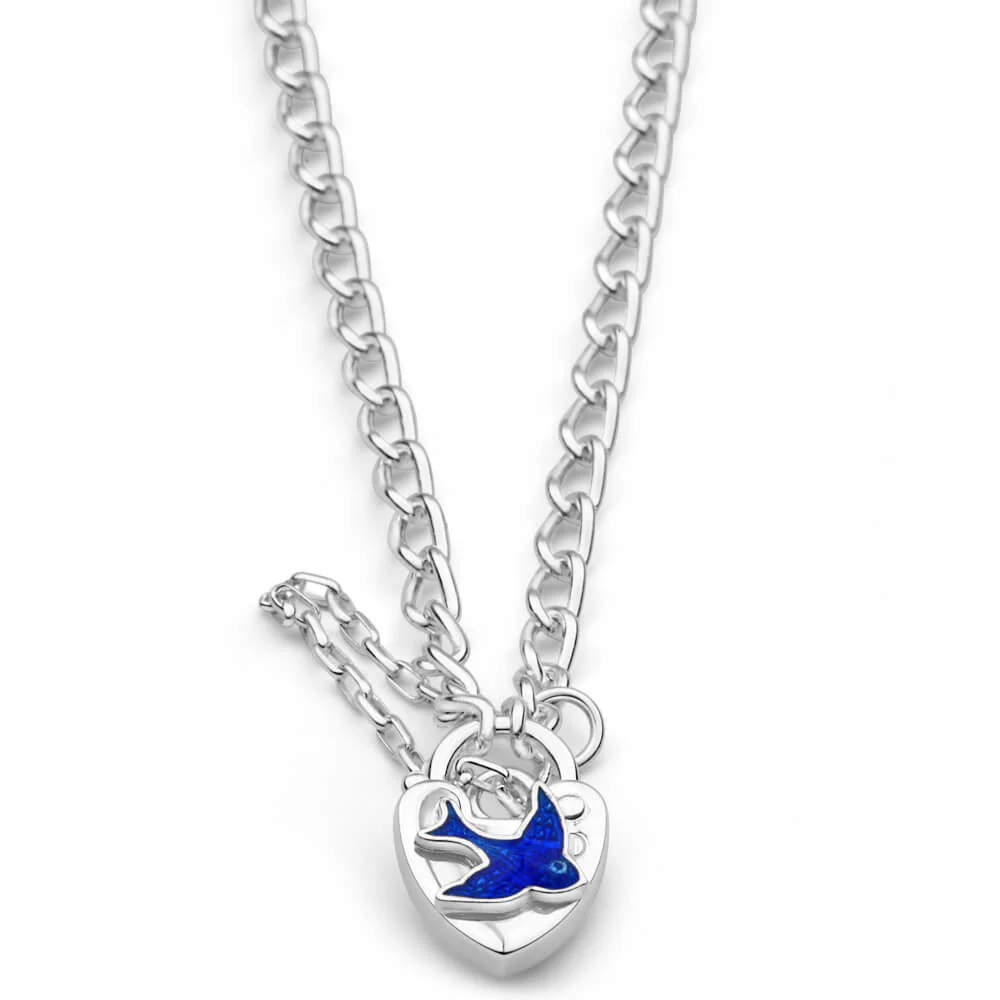 Sterling Silver Bluebird Curb Padlock Bracelet 16cm - Image 2