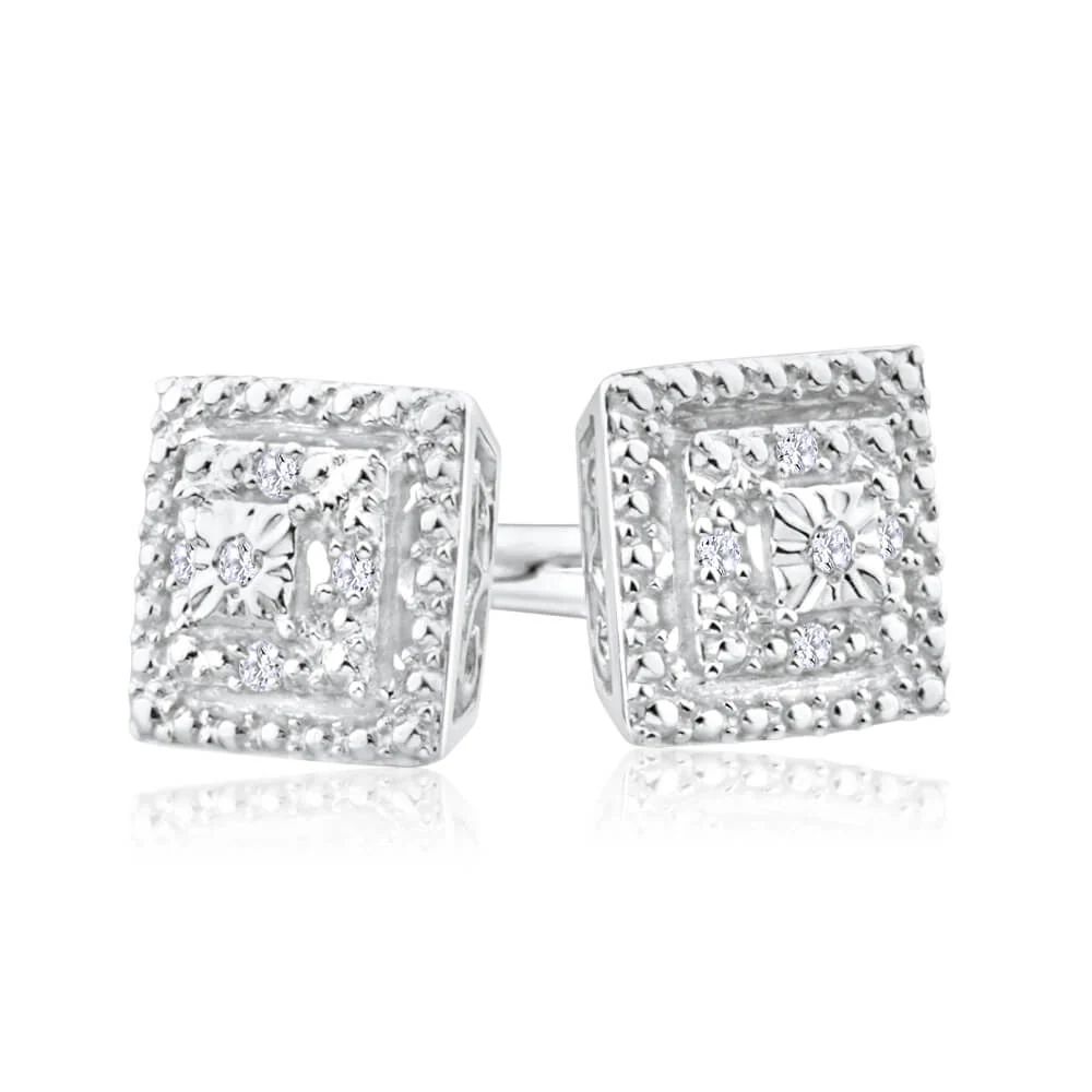 Sterling Silver Brilliant Cut Diamond Stud Earrings - Image 2