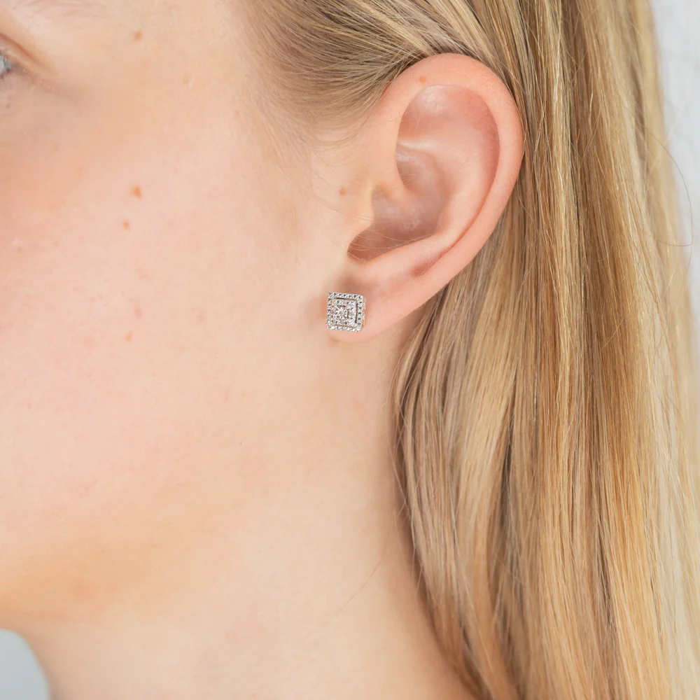 Sterling Silver Brilliant Cut Diamond Stud Earrings - Image 3
