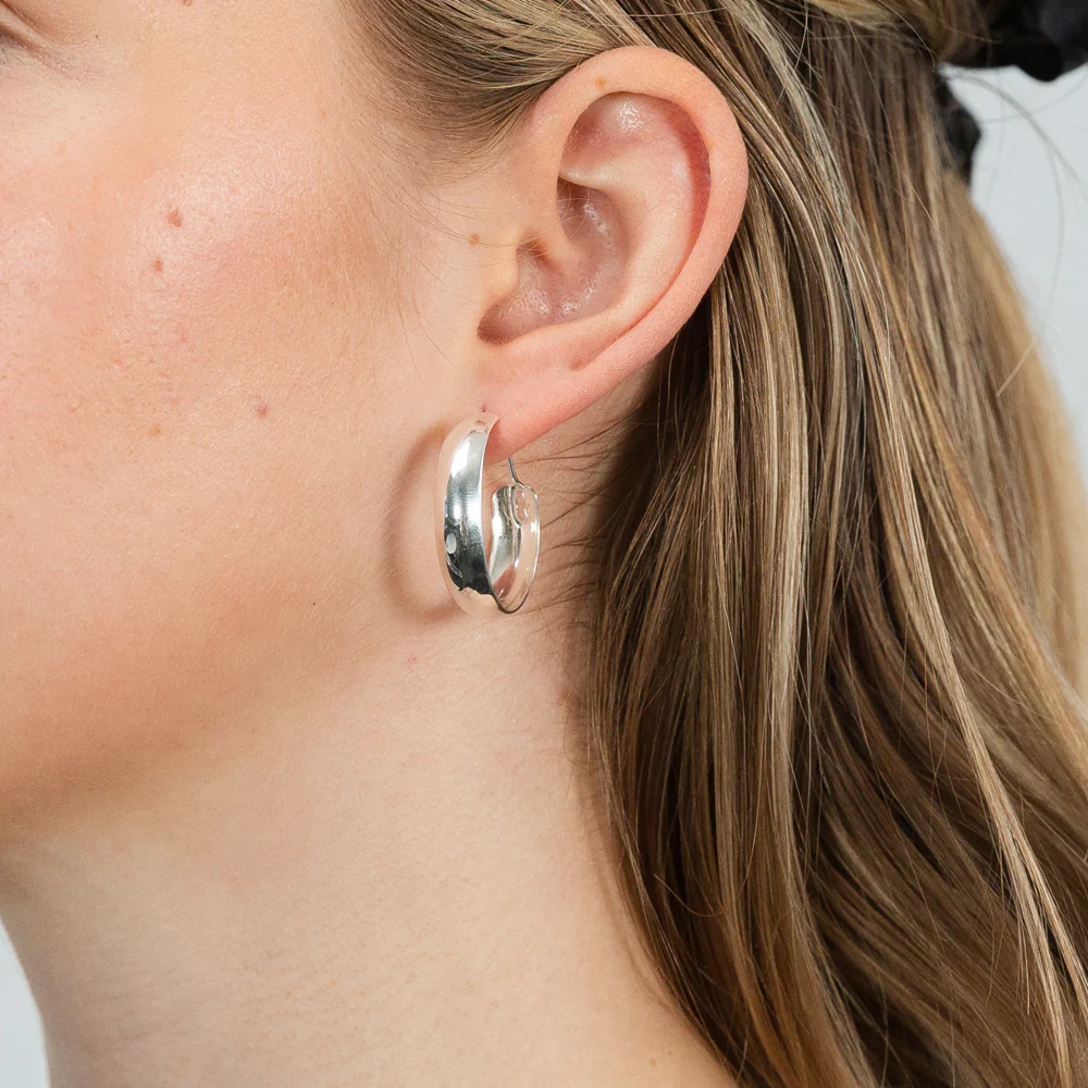 Sterling Silver Broad Plain Hoop 24mm  Earrings - Image 2