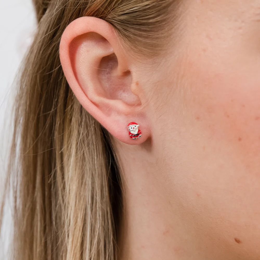 Sterling Silver Christmas Santa Stud Earrings - Image 2