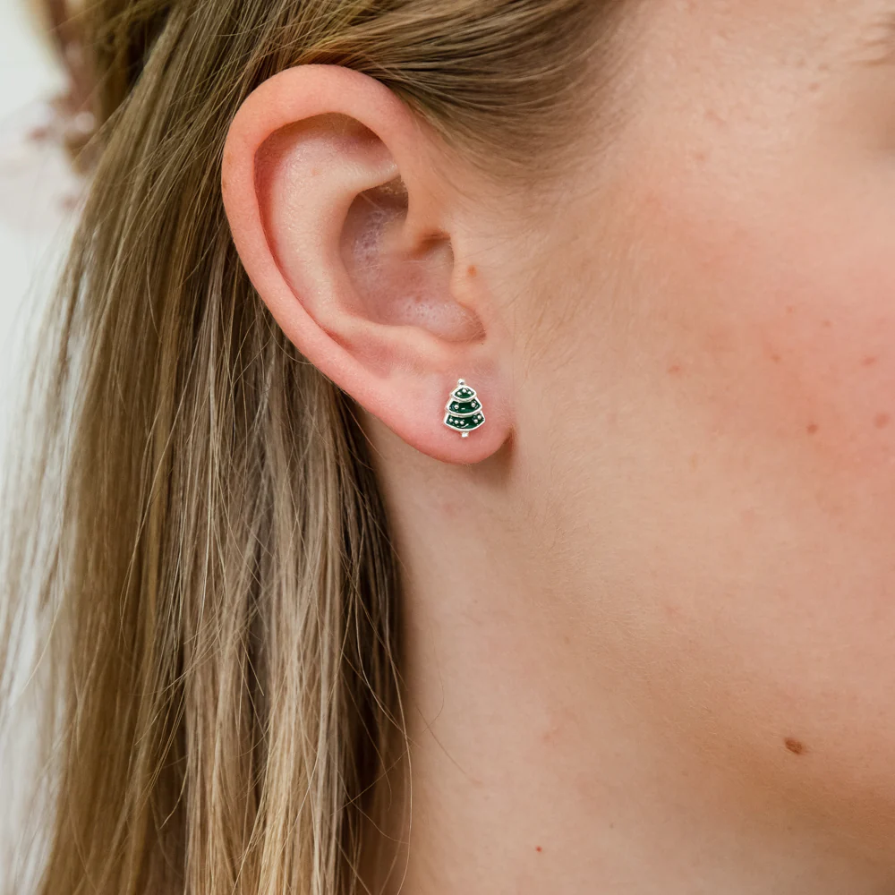 Sterling Silver Christmas Tree Stud Earrings - Image 2