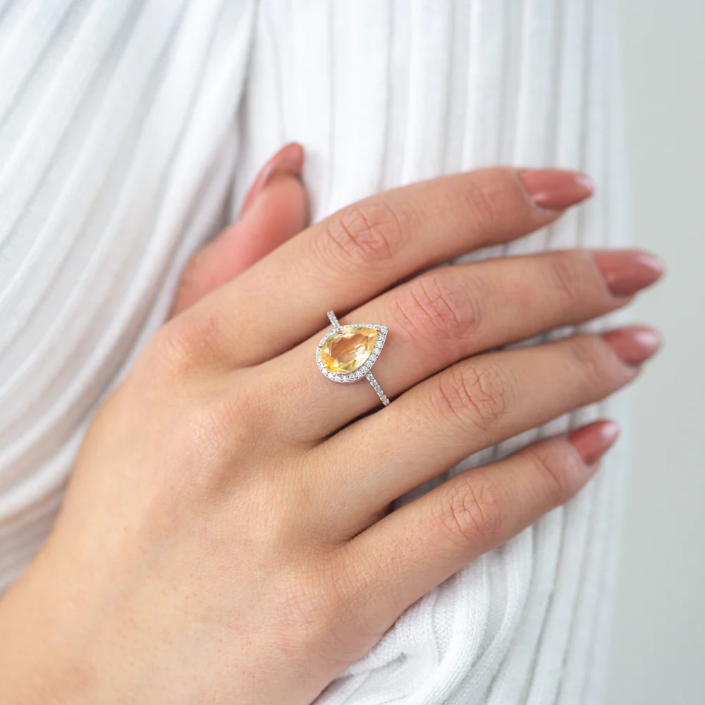 Sterling Silver Citrine and Zirconia Ring |  Sizes available:  L1/2, N1/2, P1/2 - Image 2