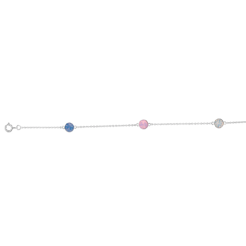 Sterling Silver Colour Stones Rose,White,Chrysolite Charm 19cm Bracelet - Image 2