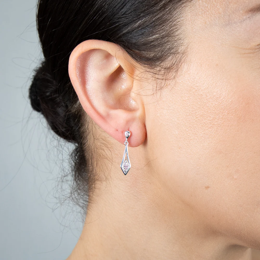 Sterling Silver Coloured Cubic Zirconia Diamond Shaped Drop Earrings - Image 2