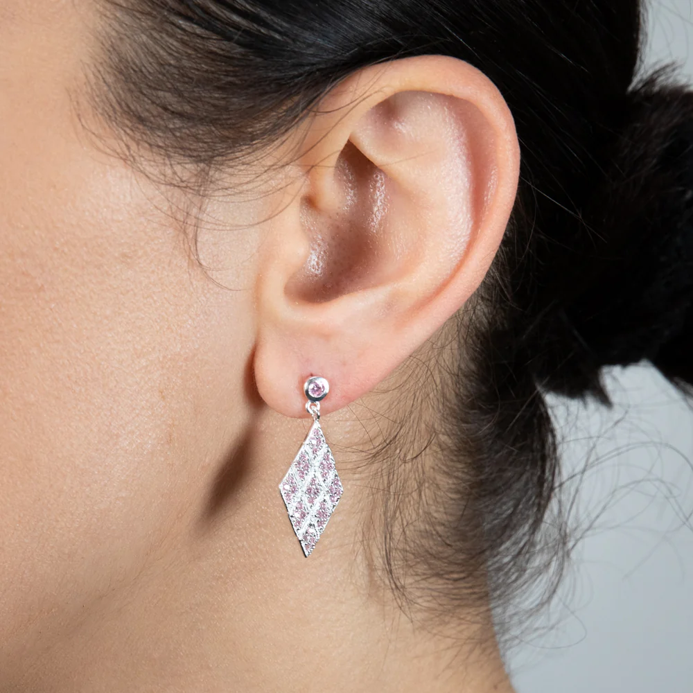 Sterling Silver Coloured Cubic Zirconia Rhombus Drop Earrings - Image 2