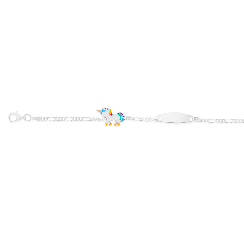 Sterling Silver Coloured Unicorn On Figaro 16cm Baby Bracelet - Image 2