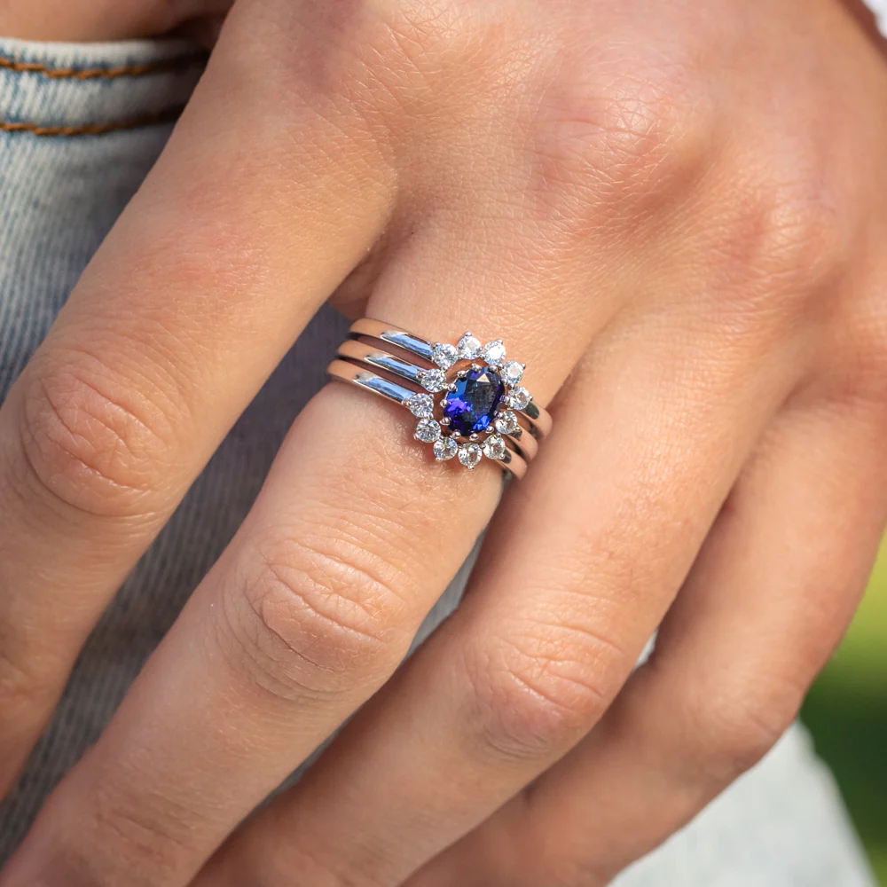 Sterling Silver Created Blue Sapphire and Created White Sapphire 3 Ring Set - Image 3