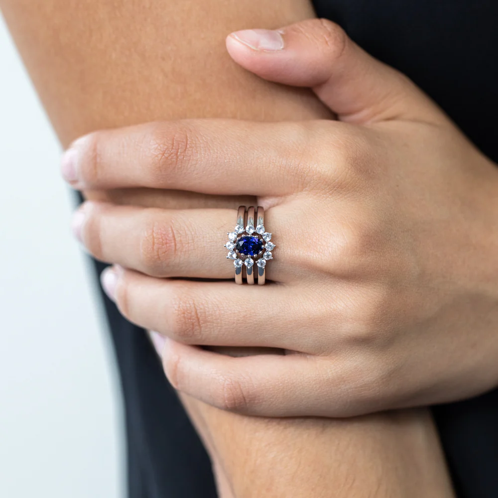 Sterling Silver Created Blue Sapphire and Created White Sapphire 3 Ring Set - Image 4