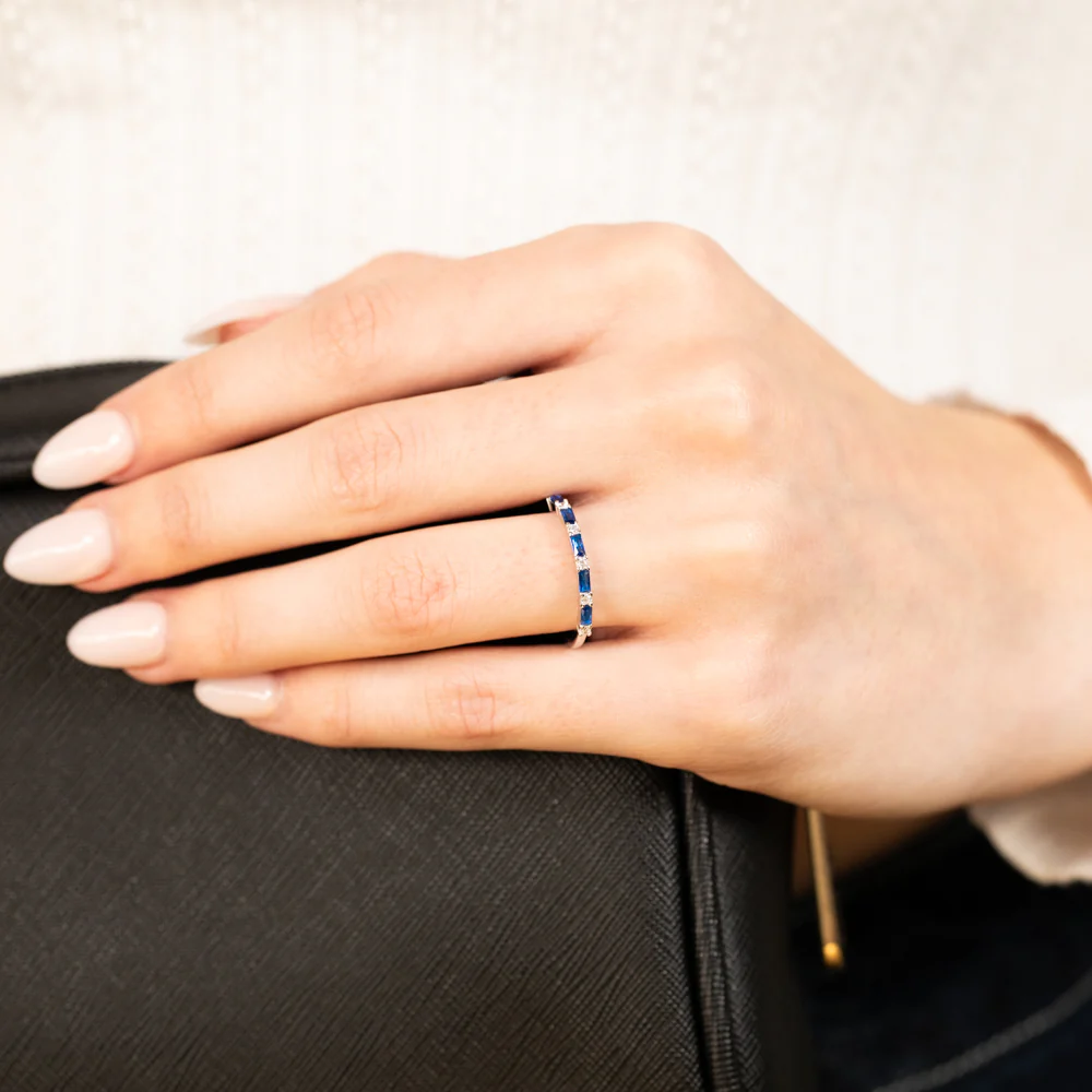Sterling Silver Created Blue Sapphire Fancy Ring - Image 3