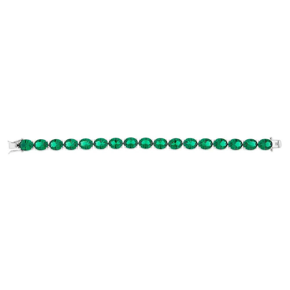 Sterling Silver Created Emerald 18.4cm Tennis Bracelet - Image 2