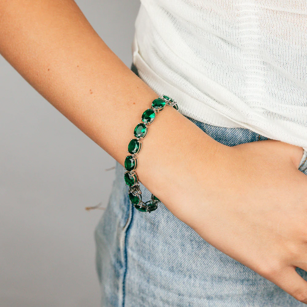 Sterling Silver Created Emerald 18.4cm Tennis Bracelet - Image 3