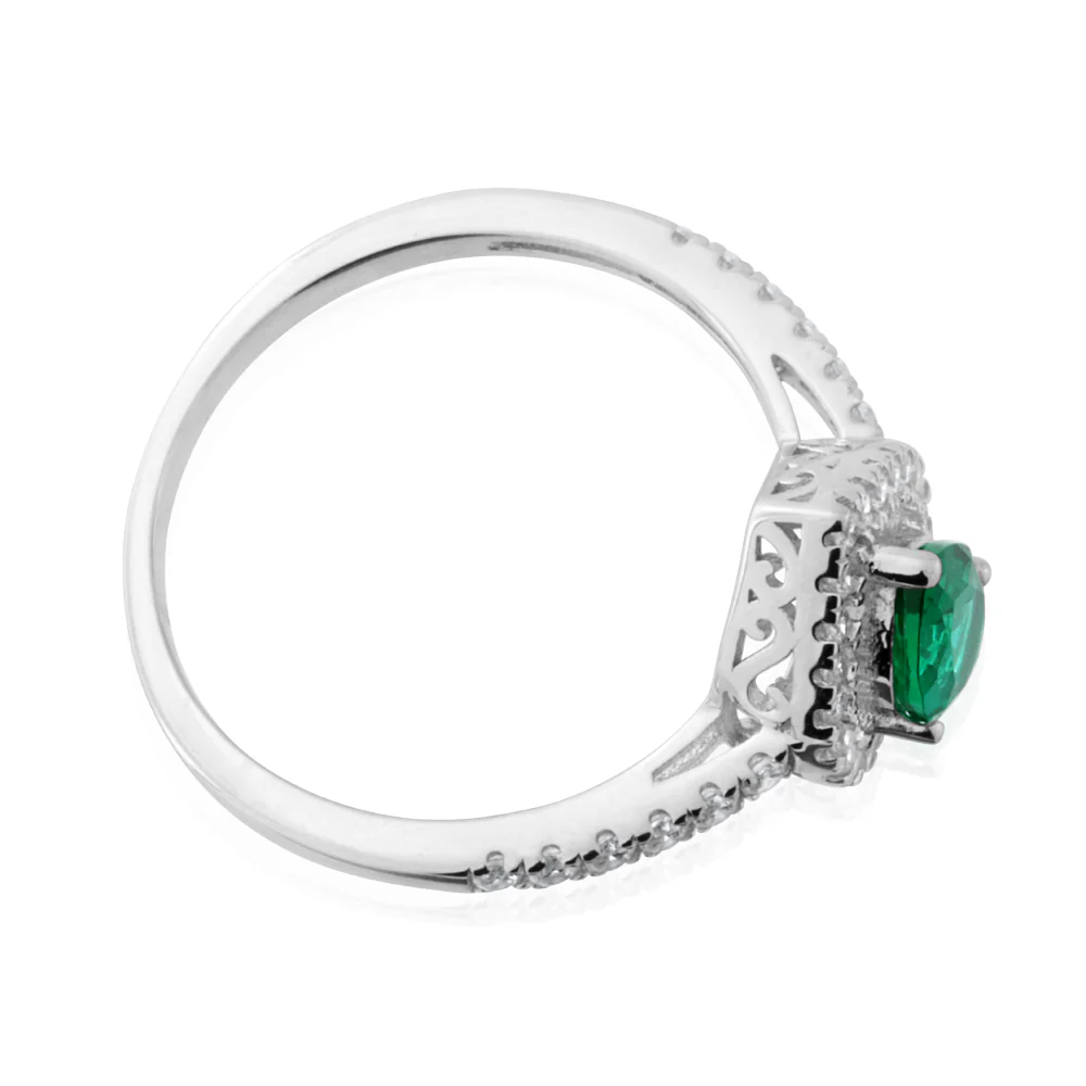 Sterling Silver Created Emerald and Zirconia Set Ring *Resize 1-2 Sizes Up* - Image 2