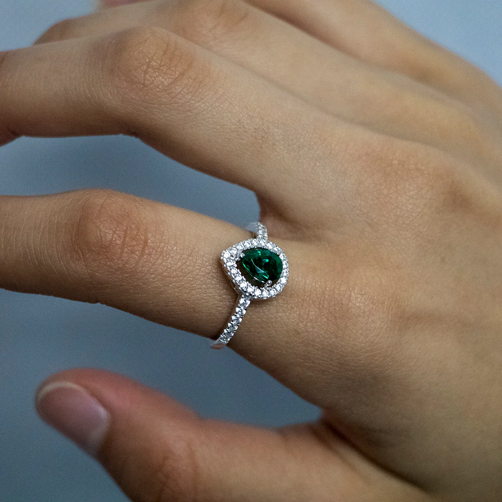Sterling Silver Created Emerald and Zirconia Set Ring *Resize 1-2 Sizes Up* - Image 3