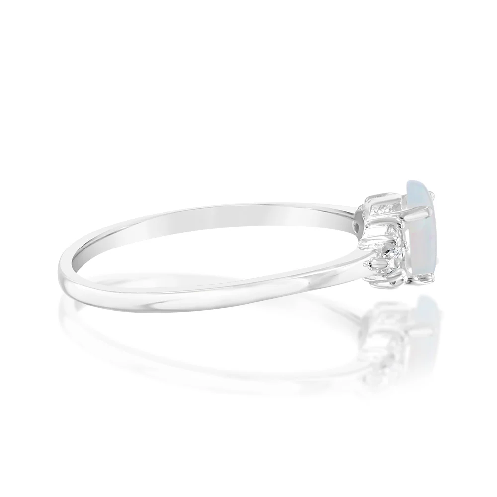 Sterling Silver Created Opal White Cubic Zirconia Ring - Image 2