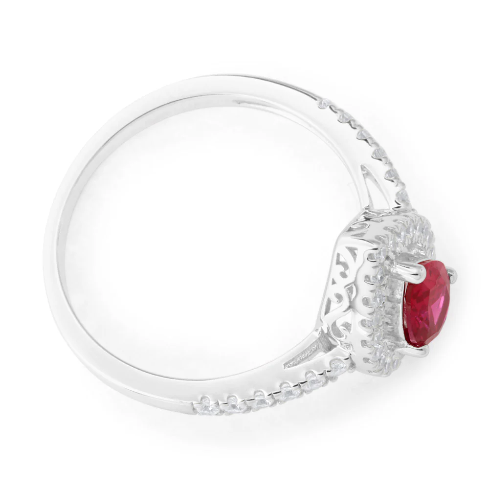 Sterling Silver Created Ruby and Zirconia Set Ring *Resize 1-2 Sizes Up* - Image 2