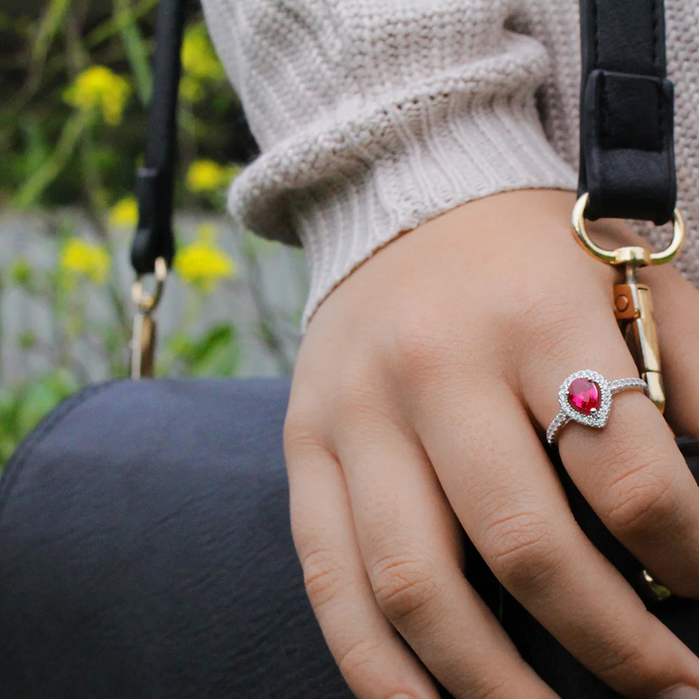 Sterling Silver Created Ruby and Zirconia Set Ring *Resize 1-2 Sizes Up* - Image 3