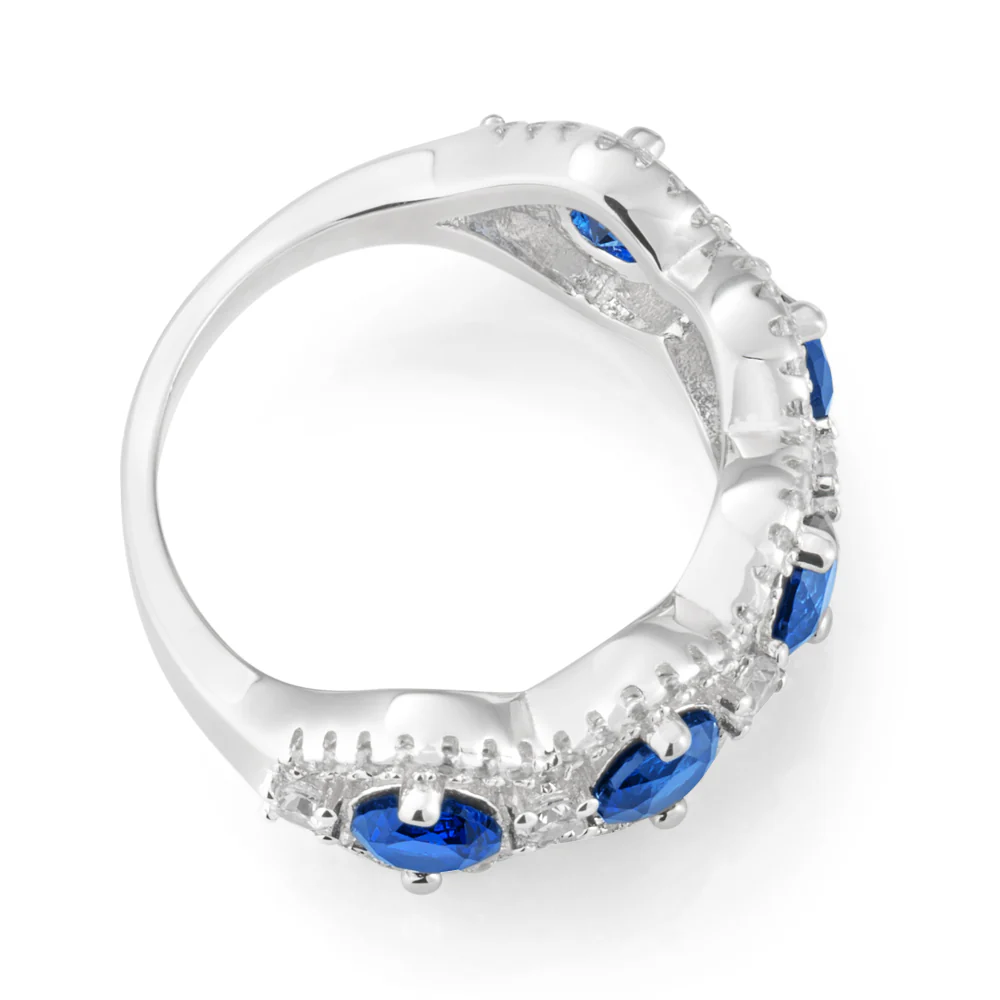 Sterling Silver Created Sapphire and Zirconia Ring - Image 2